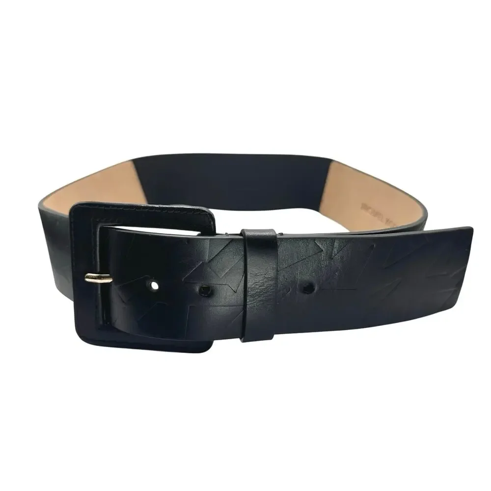 Michael Kors | Women | Black Wide Embossed Genuine Leather Belt | Small-Medium